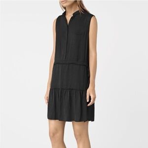 All Saints: Sleeveless Black Polka Dot Lin Dress: Size US 10